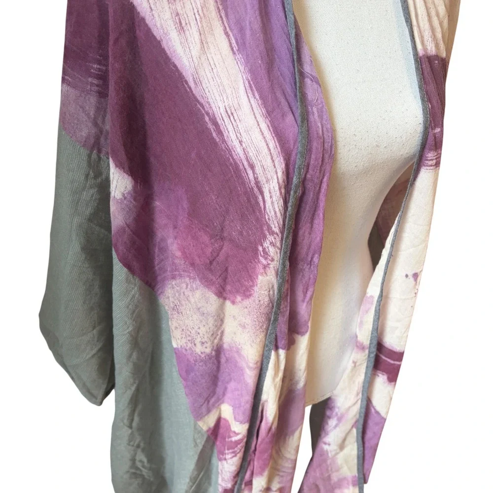 NWT Sucesos Hand Painted Cotton Kimono Wrap Purple Green Boho Artsy One Size